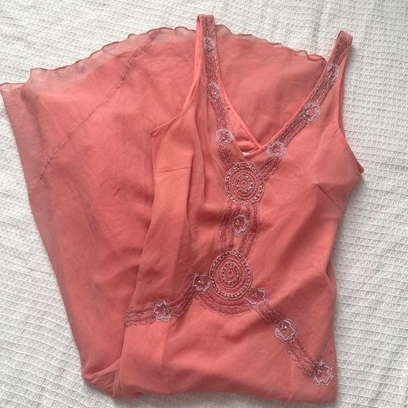 Papell boutique evening silk beaded y2k maxi coral dress - Picture 1 of 3